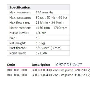 bơm chân không áp suất r-430