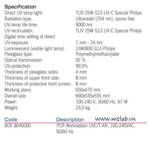 buồng thao tác PCR UVC/T-AR